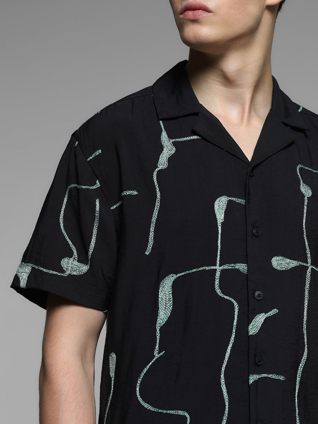 Black Embroidered Comfort Fit Shirt