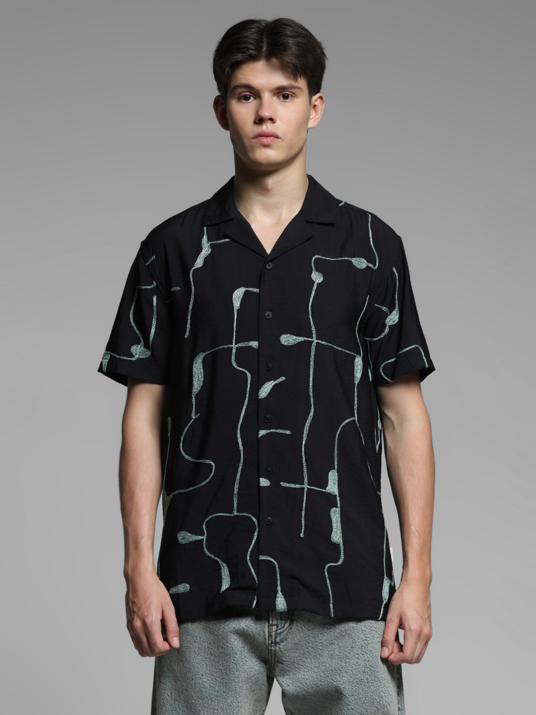 Black Embroidered Comfort Fit Shirt