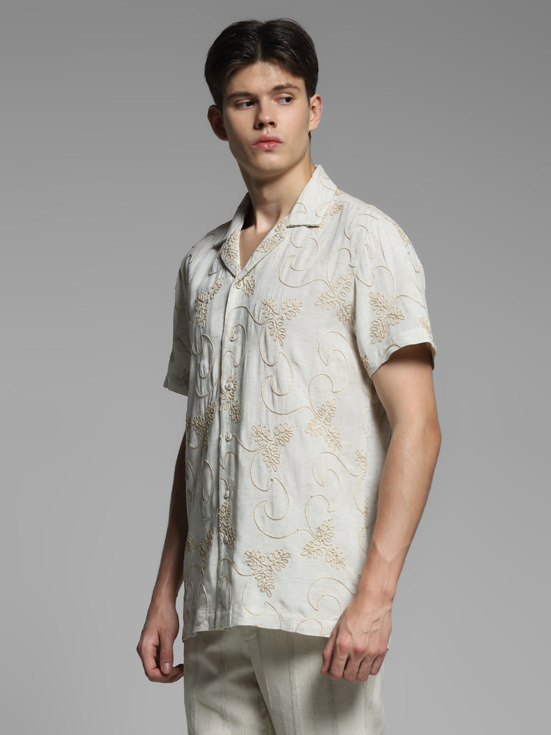 Grey Embroidered Comfort Fit Shirt