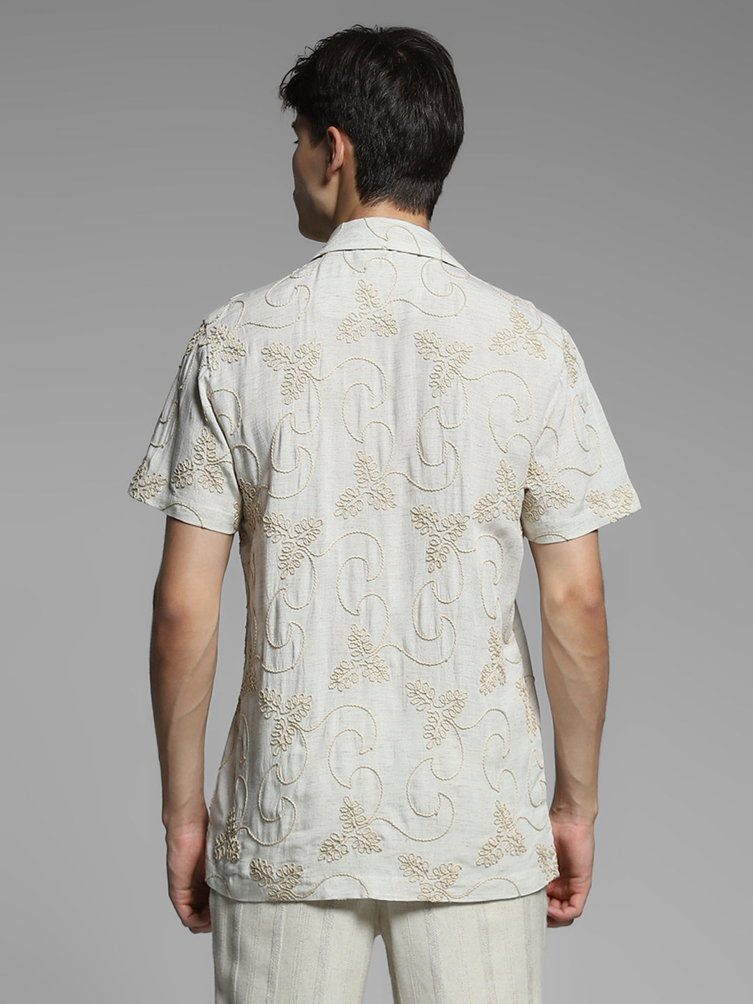 Grey Embroidered Comfort Fit Shirt