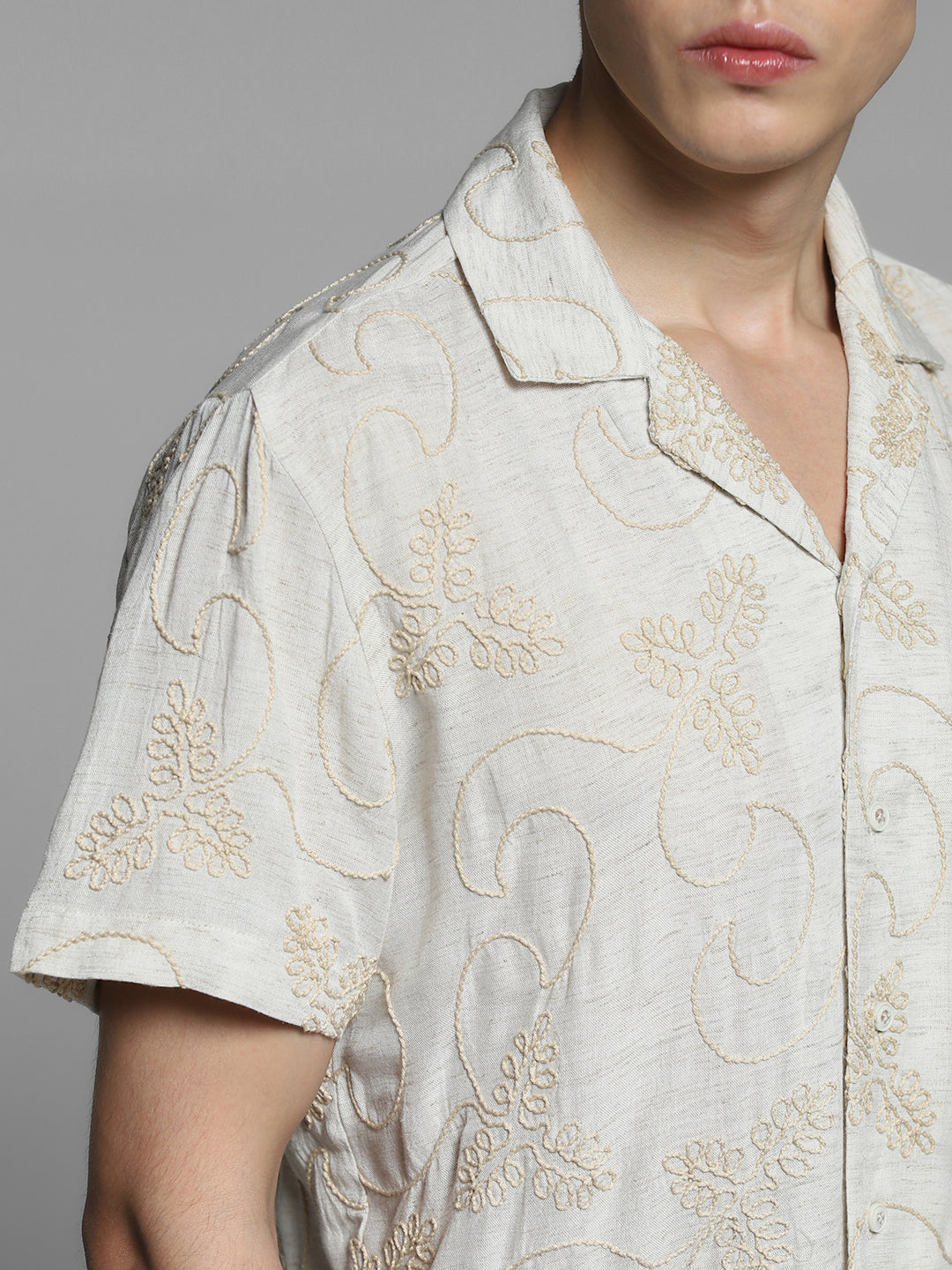 Grey Embroidered Comfort Fit Shirt