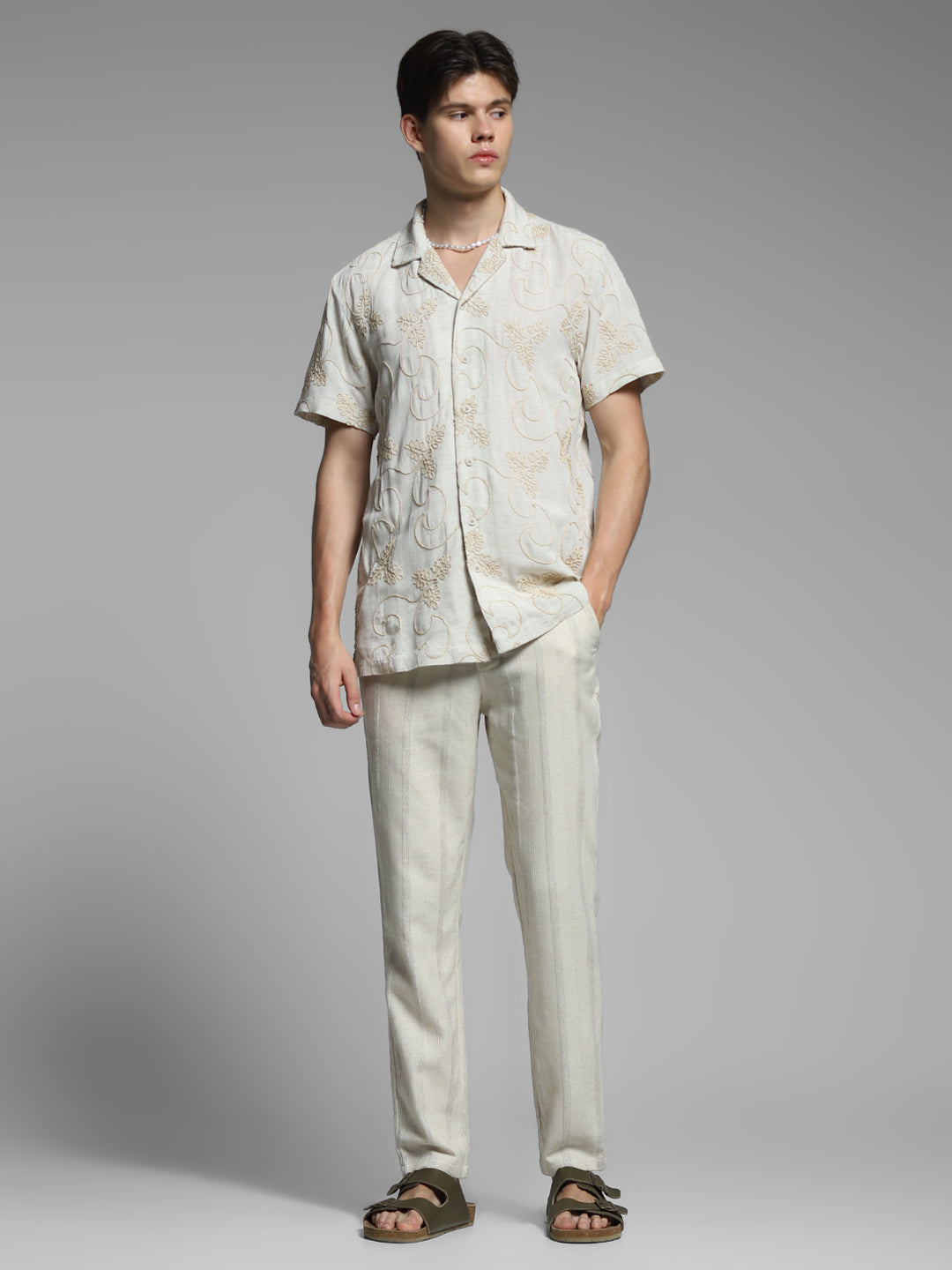 Grey Embroidered Comfort Fit Shirt