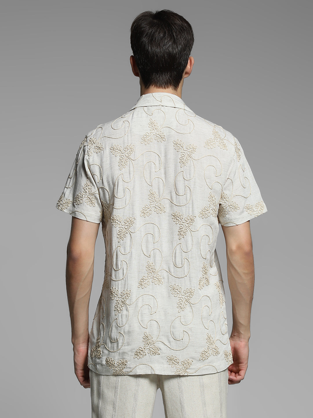 Grey Embroidered Comfort Fit Shirt