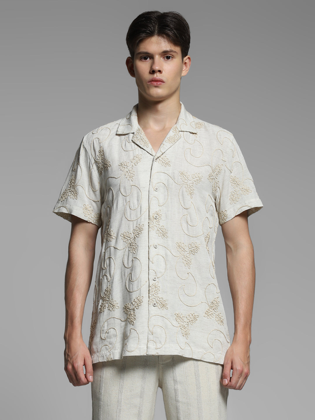 Grey Embroidered Comfort Fit Shirt