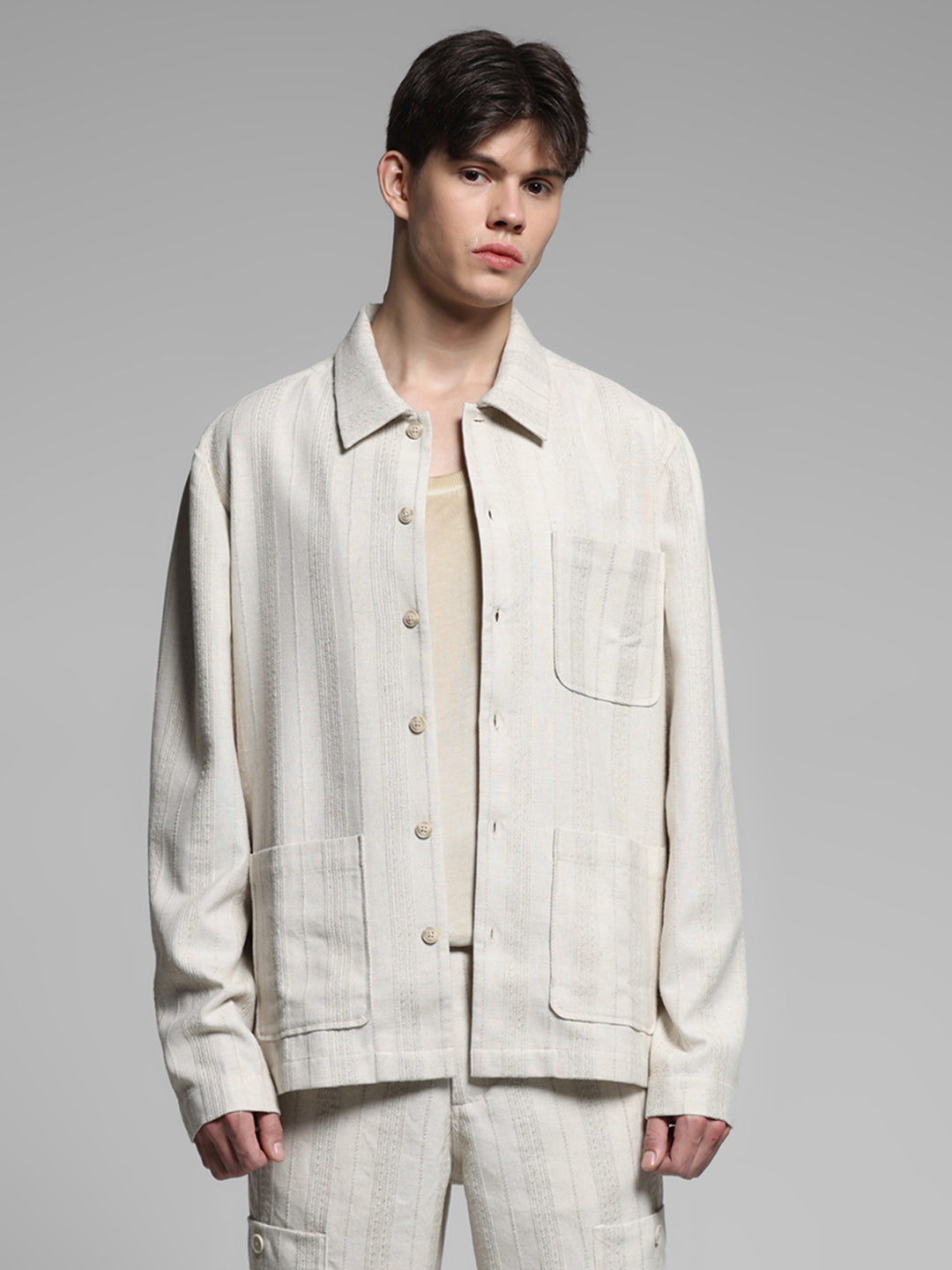 Cream Striped Oversized Shirt