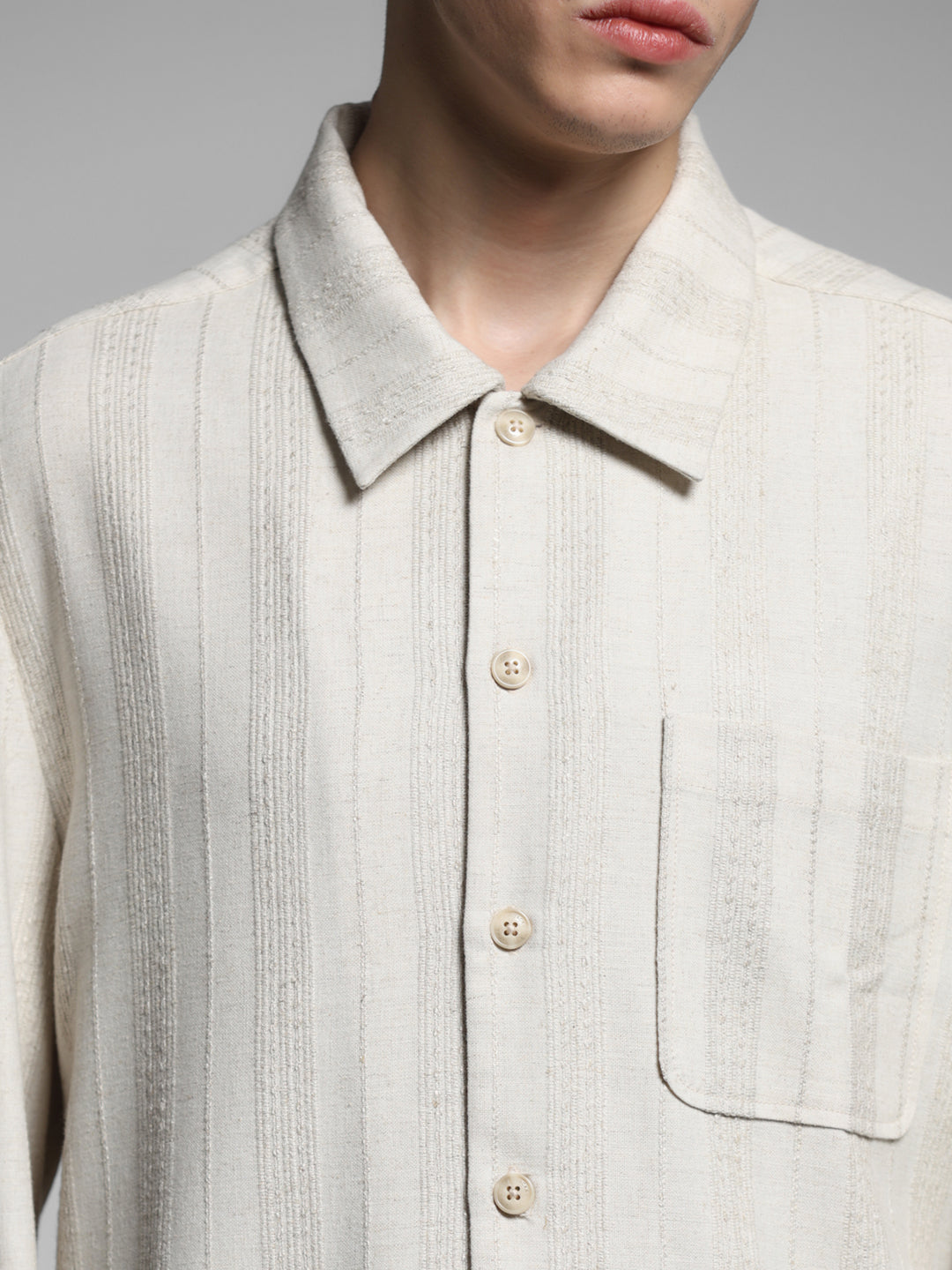 Cream Striped Oversized Shirt