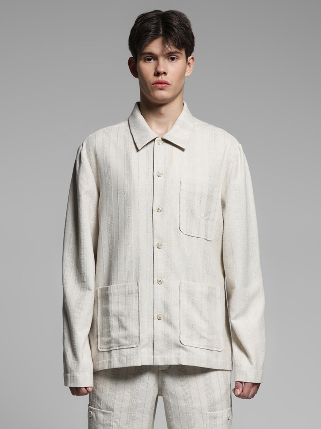 Cream Striped Oversized Shirt