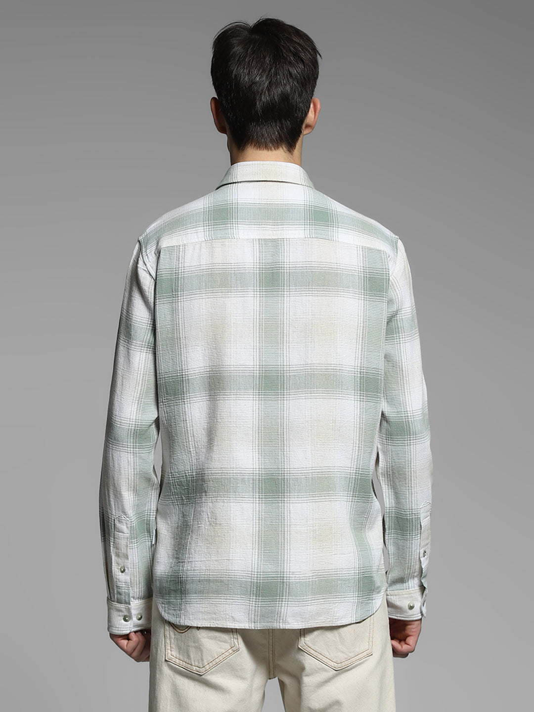 Light Green Check Linen Blend Shirt