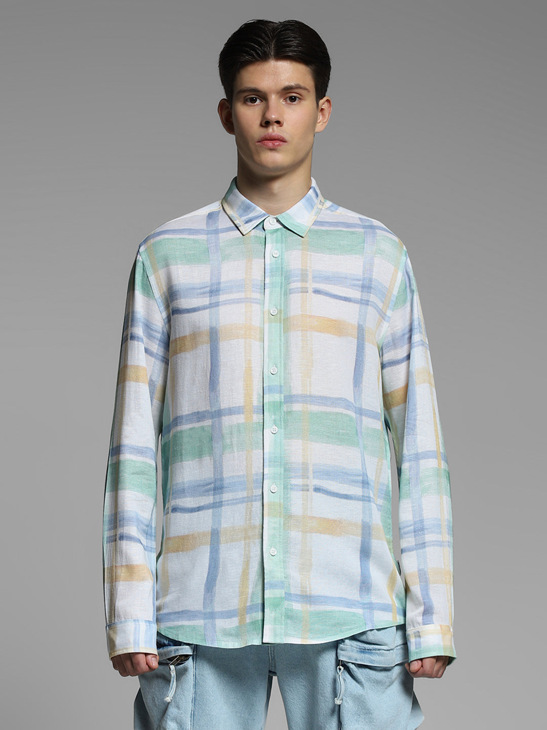 Men's Regular Fit Polyester Checked Shirt With Long Sleeves