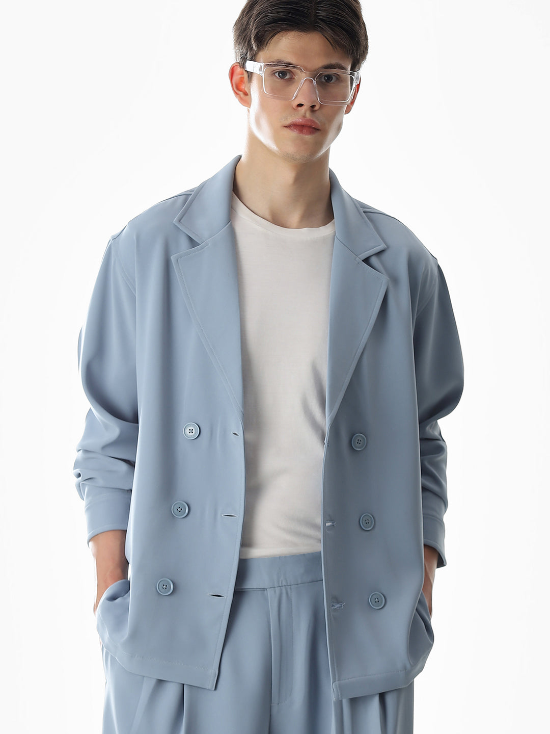 Blue Lapel Collar Button Overshirt