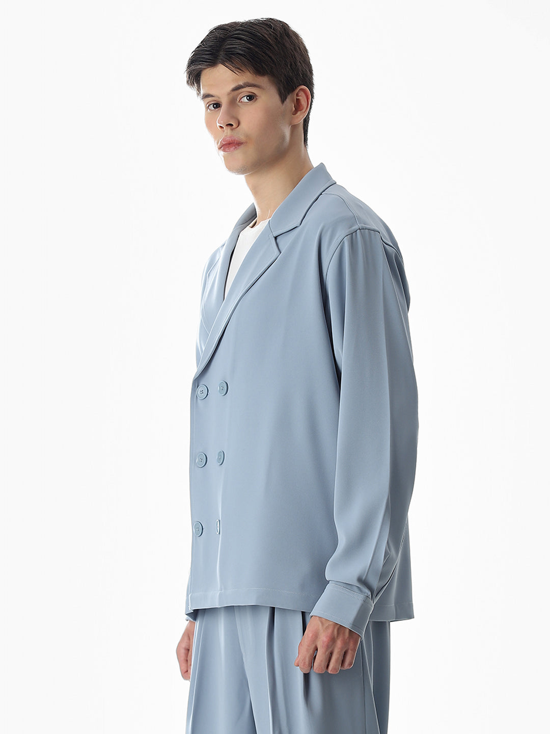 Blue Lapel Collar Button Overshirt