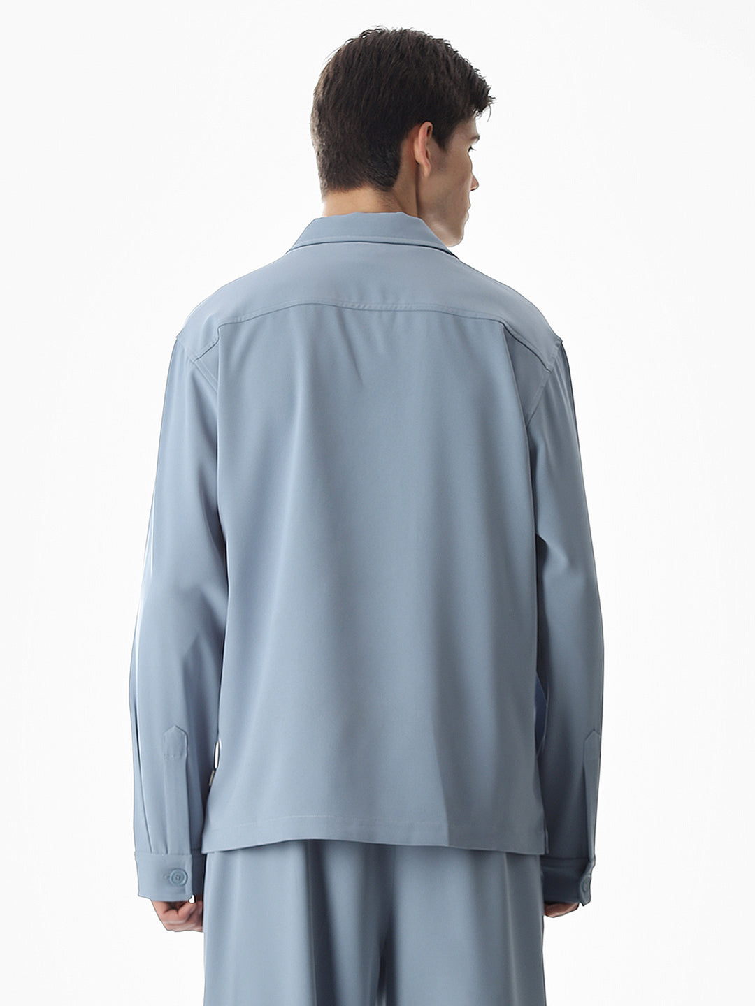 Blue Lapel Collar Button Overshirt