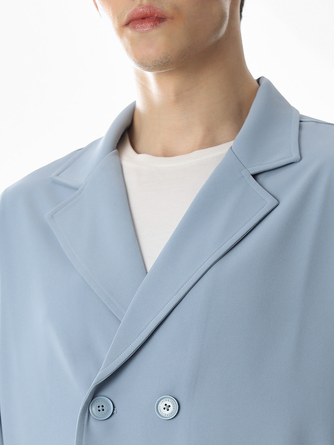 Blue Lapel Collar Button Overshirt