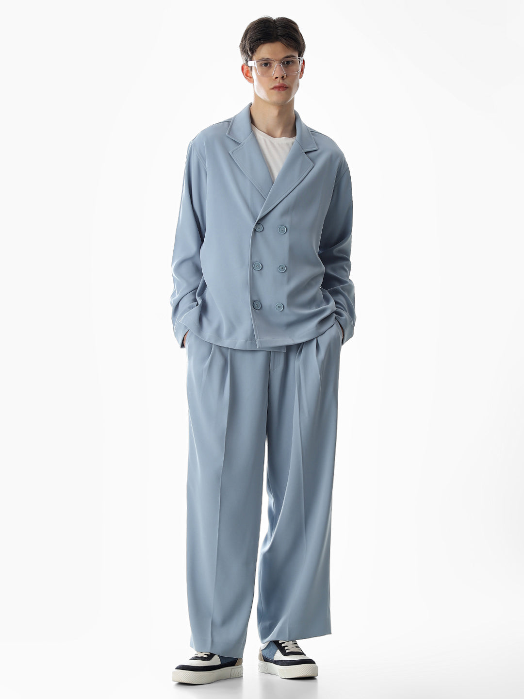 Blue Lapel Collar Button Overshirt