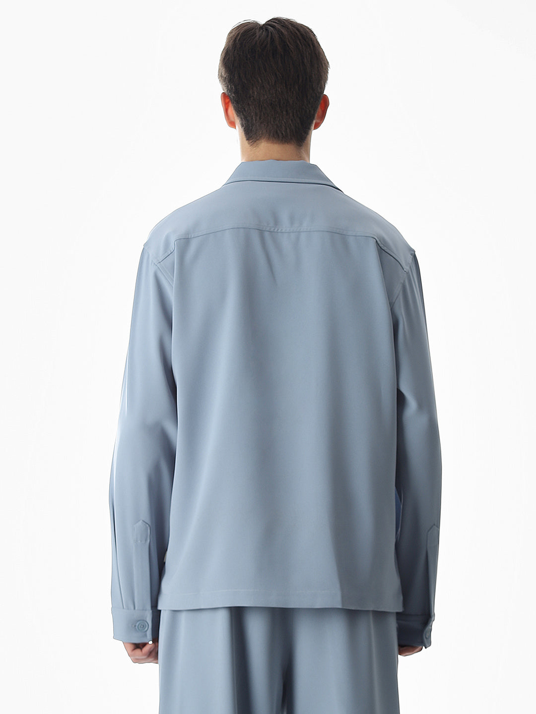 Blue Lapel Collar Button Overshirt