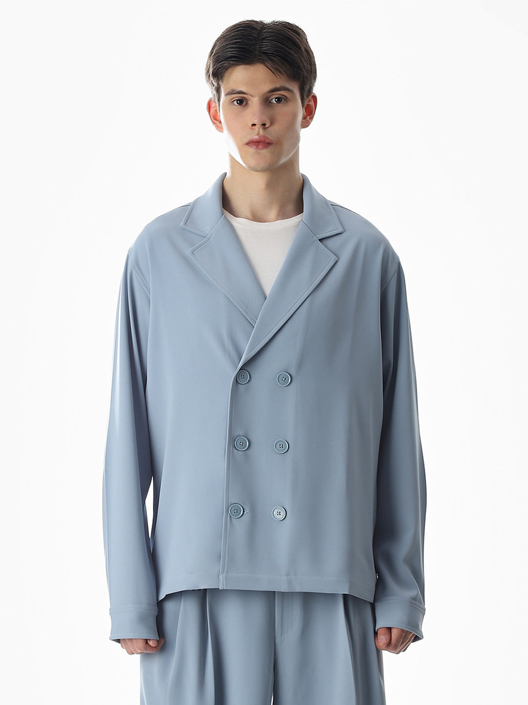 Blue Lapel Collar Button Overshirt