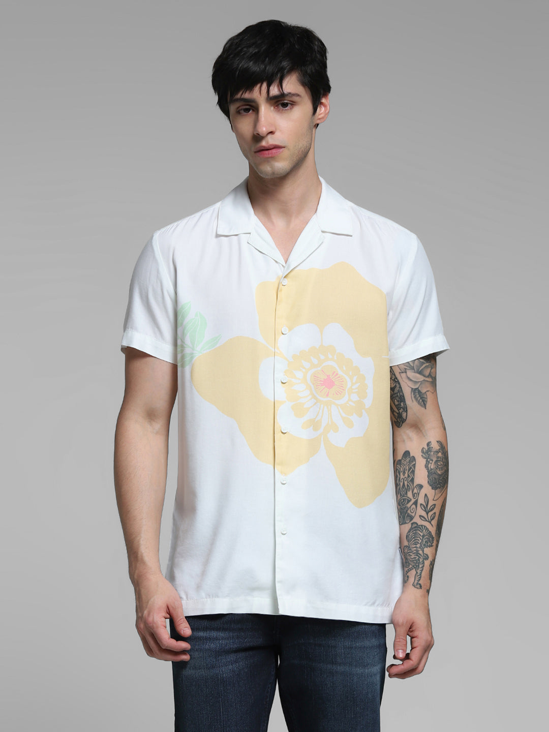 White Printed Comfort Fit Shirt