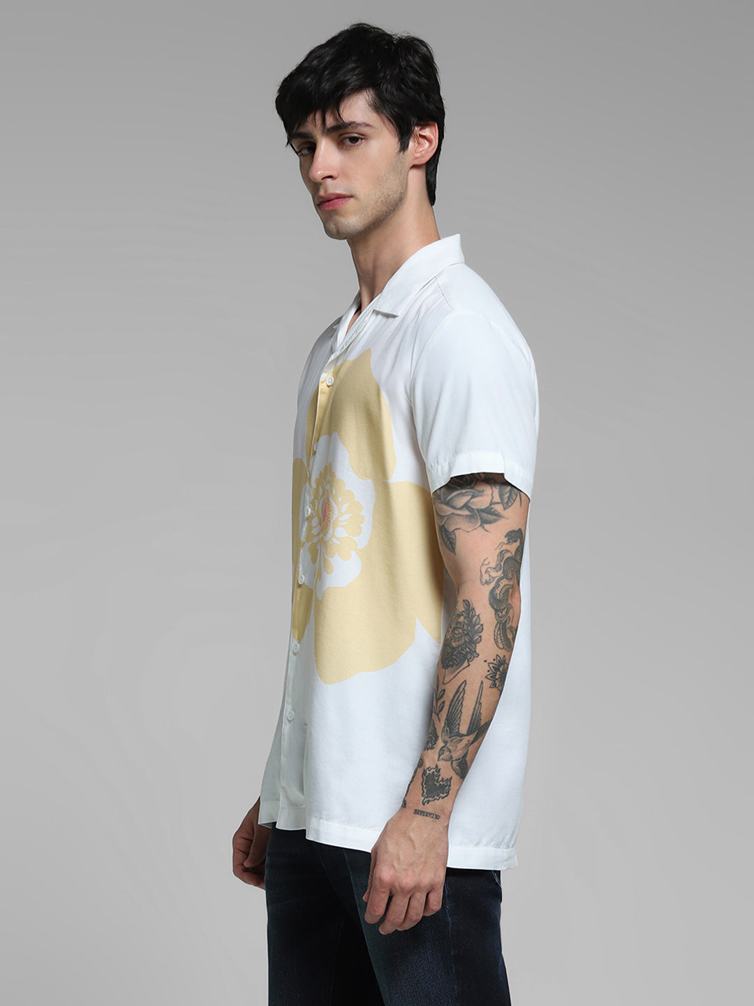 White Printed Comfort Fit Shirt