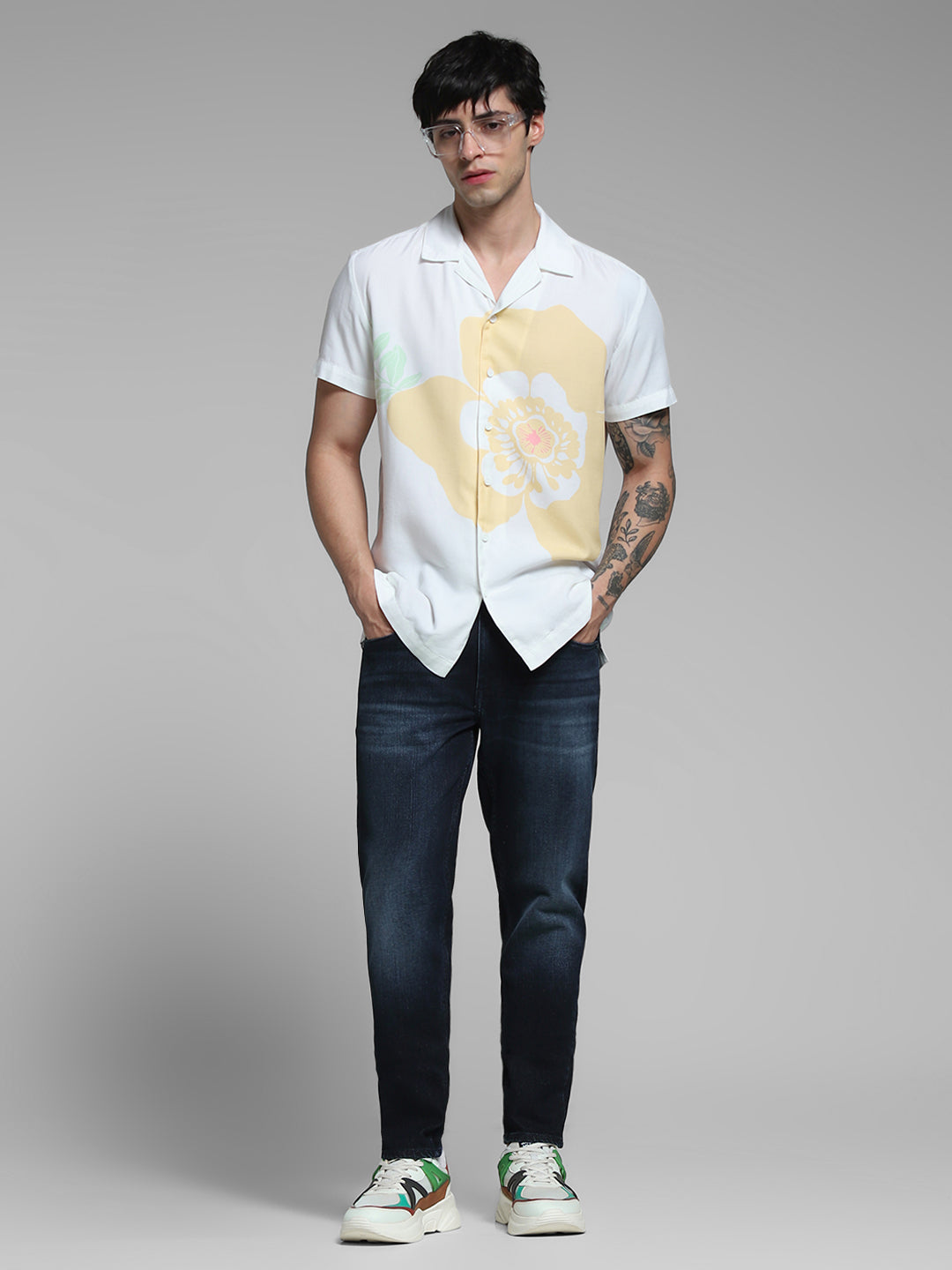 White Printed Comfort Fit Shirt