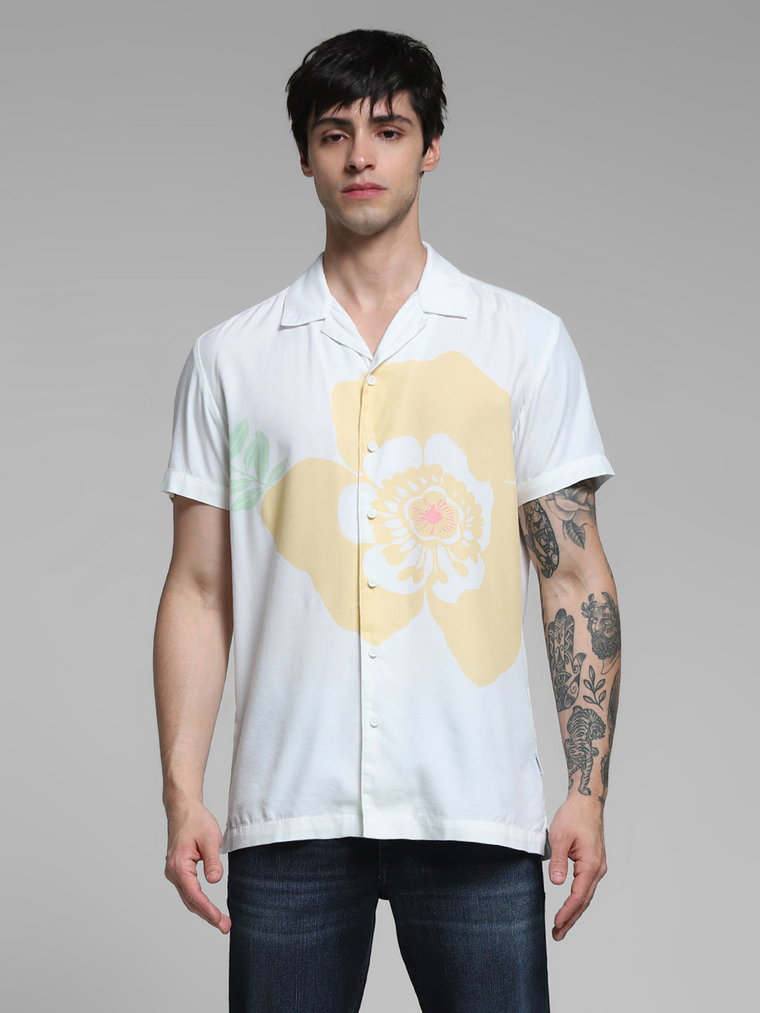 White Printed Comfort Fit Shirt