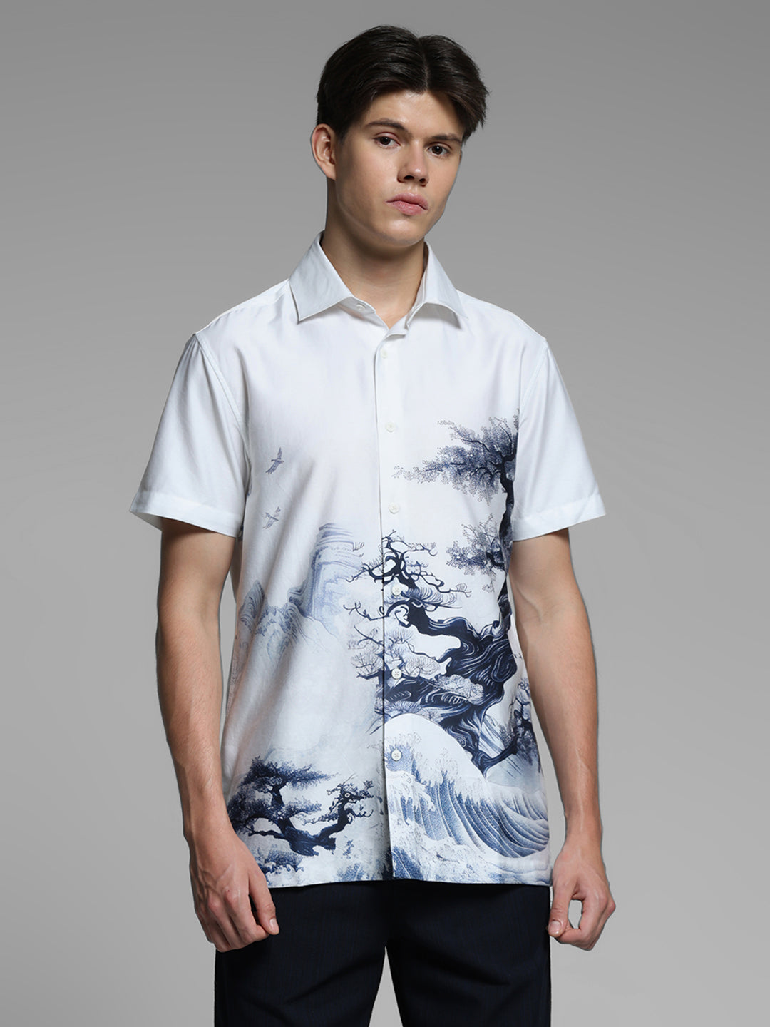 White Printed Comfort Fit Shirt