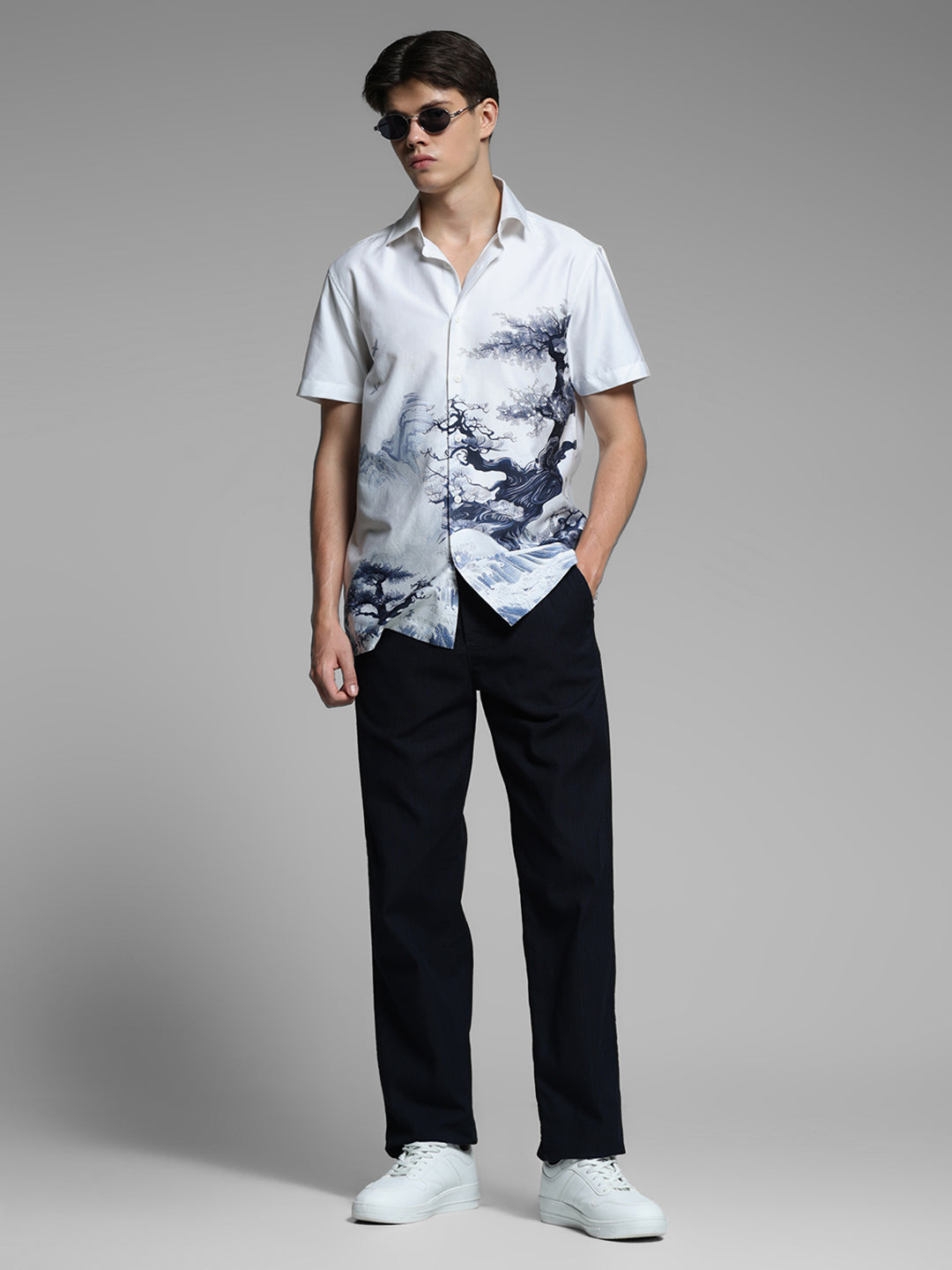 White Printed Comfort Fit Shirt