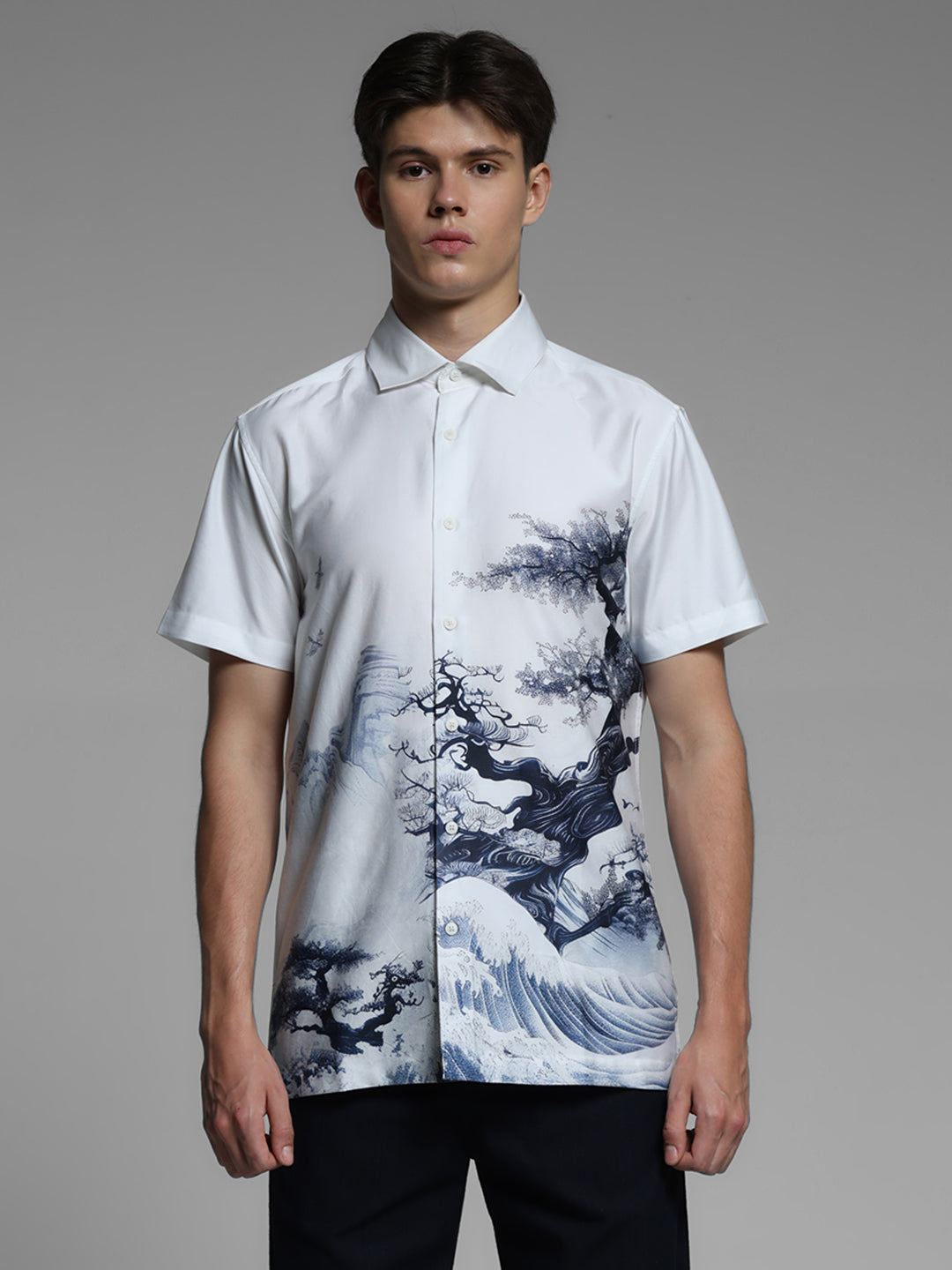 White Printed Comfort Fit Shirt