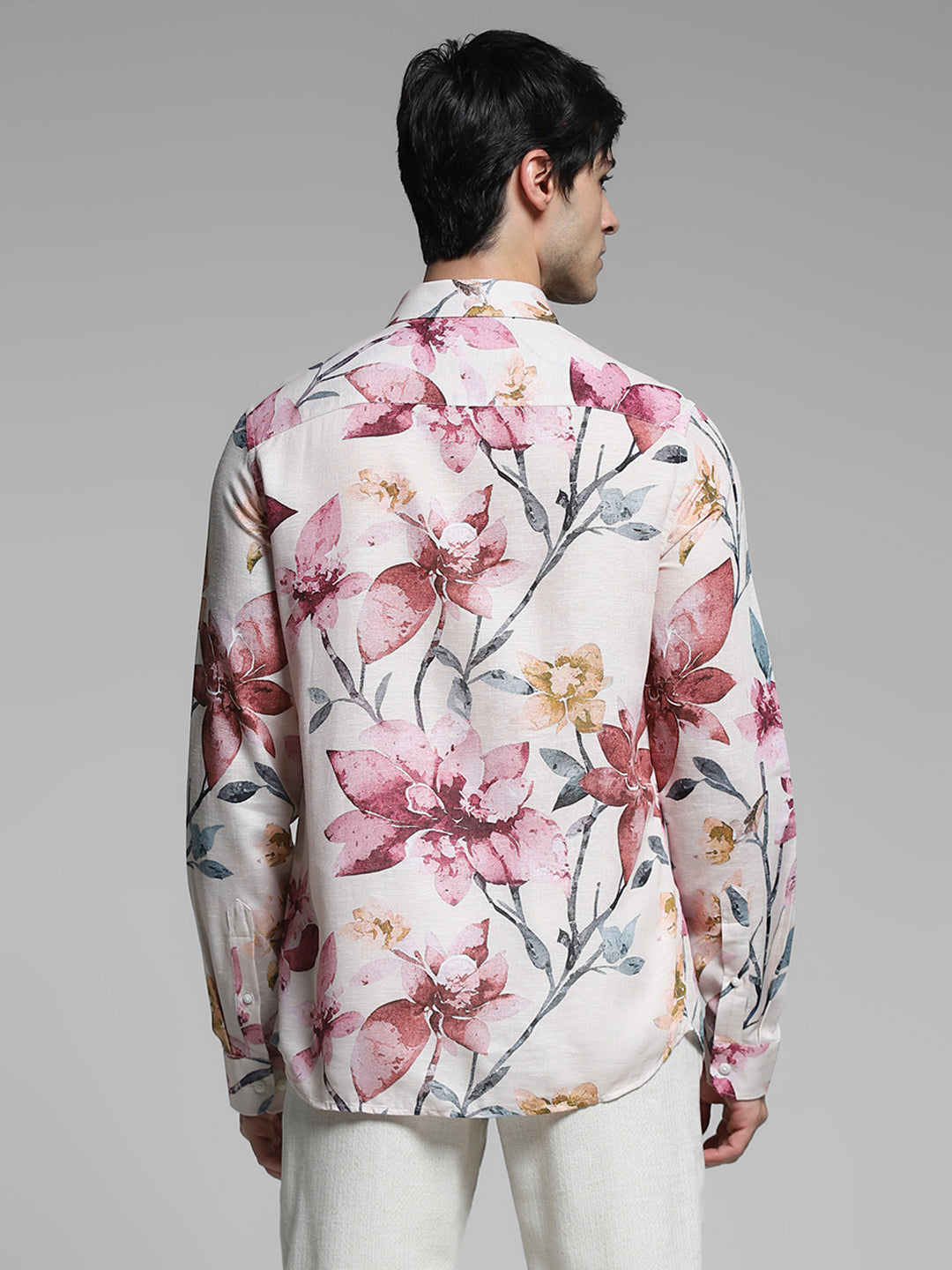 Orange Floral Linen Blend Shirt