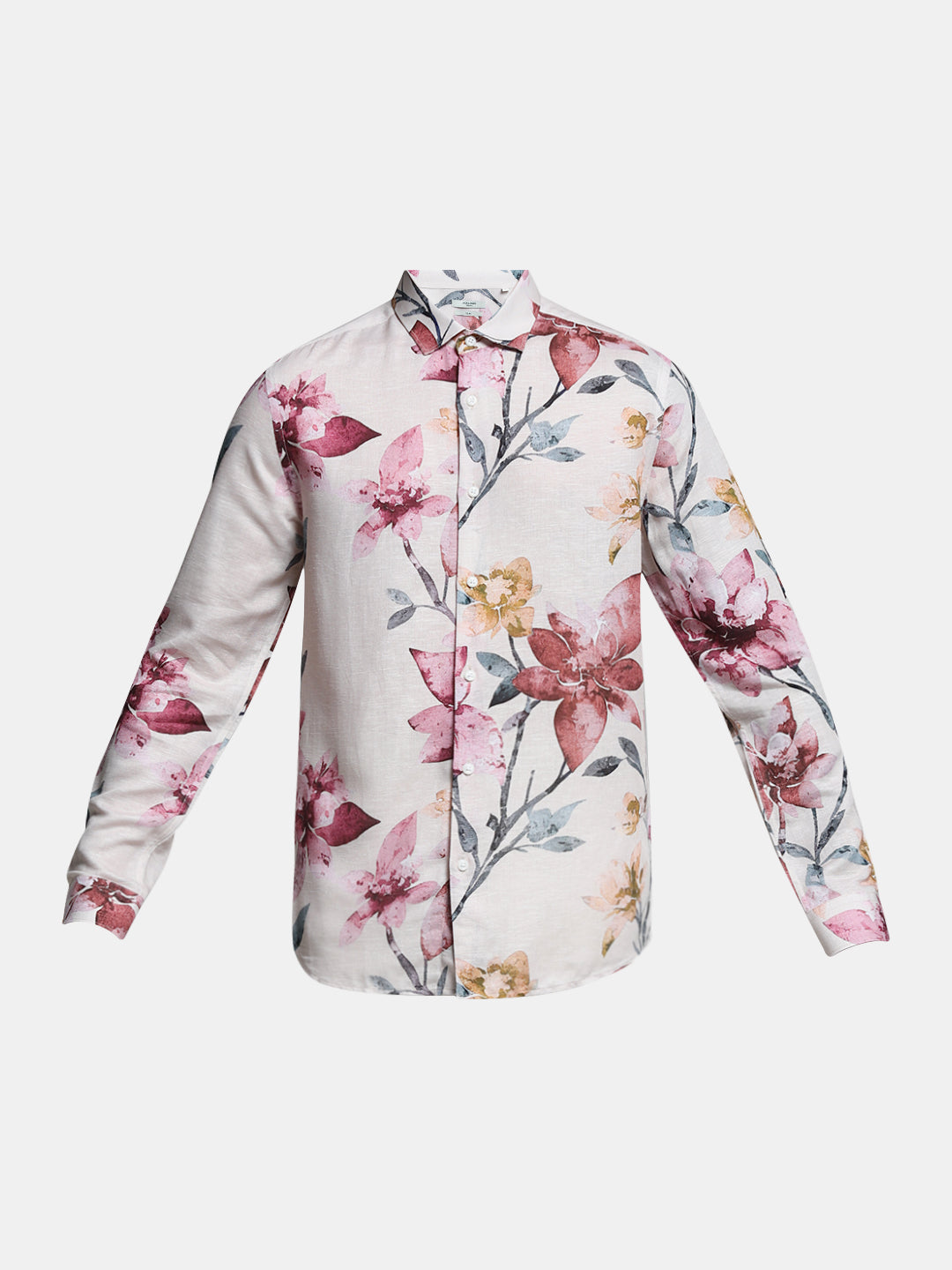 Orange Floral Linen Blend Shirt
