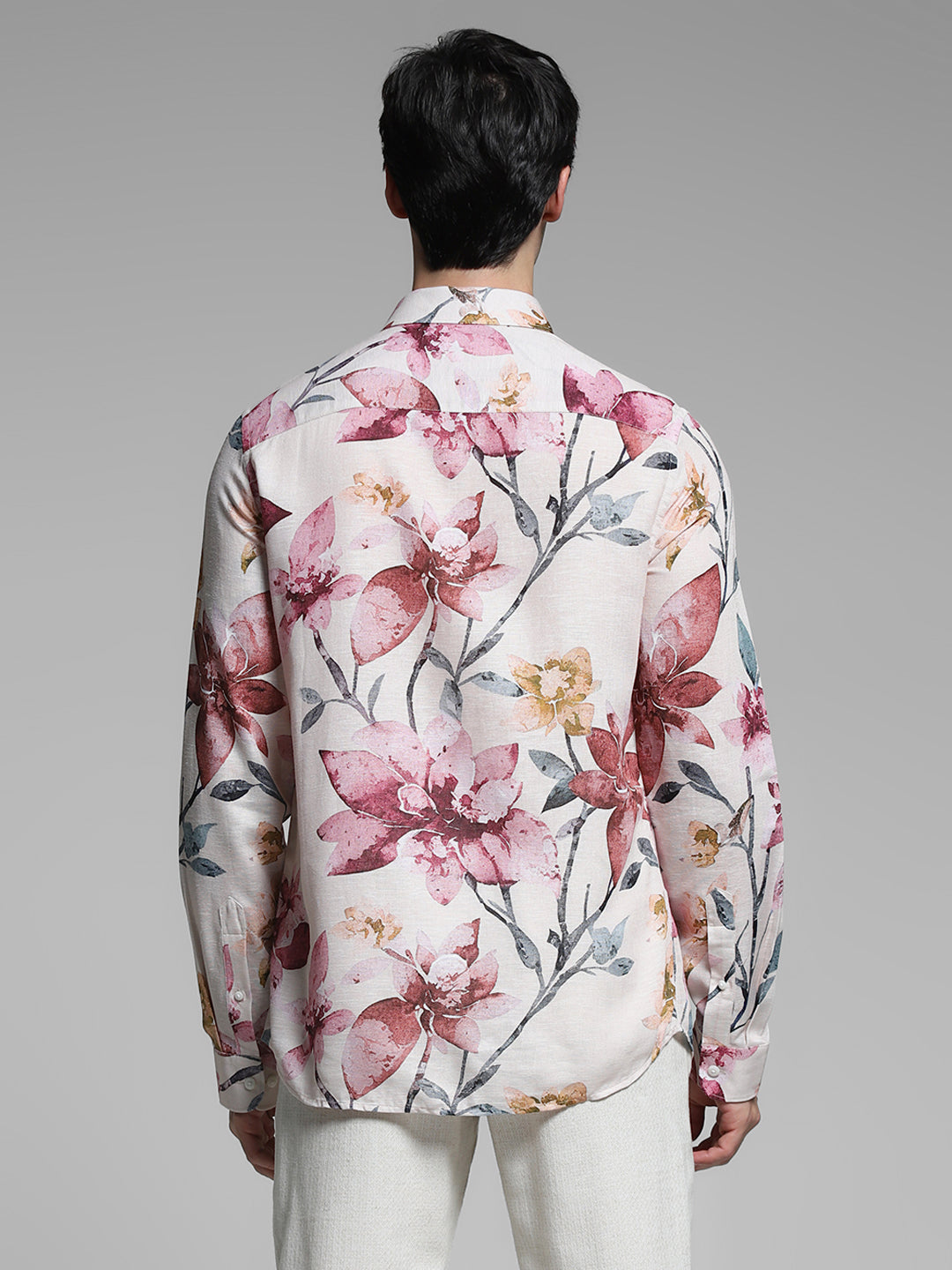 Orange Floral Linen Blend Shirt