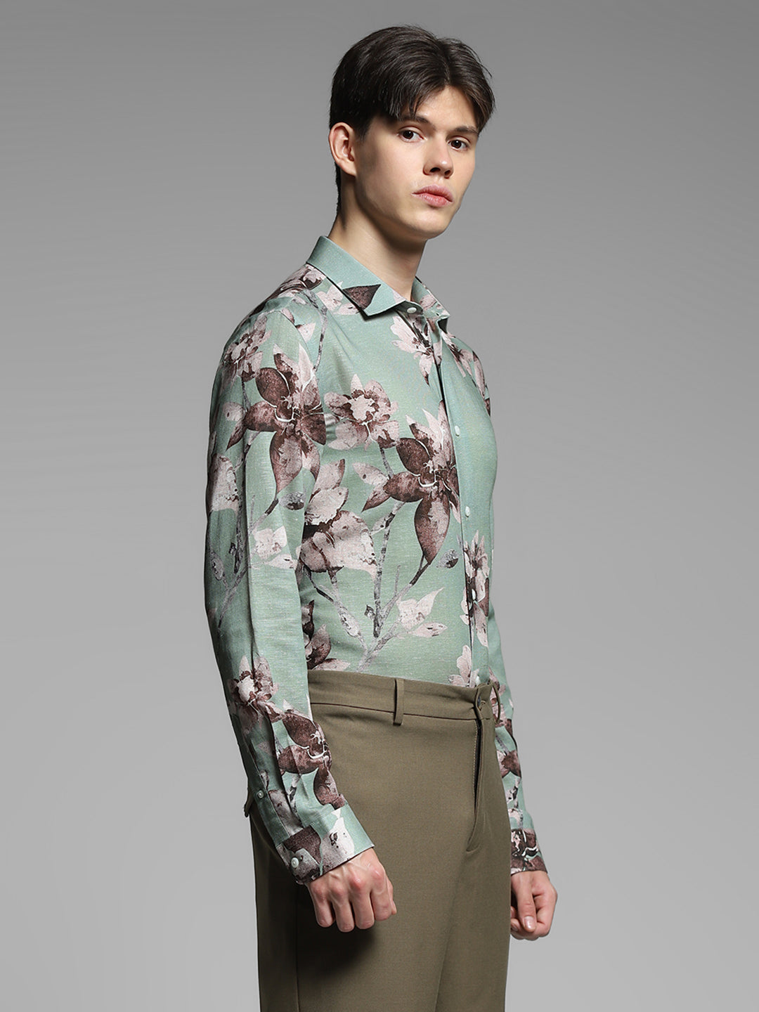 JACK&JONES Green Floral Linen Blend Shirt