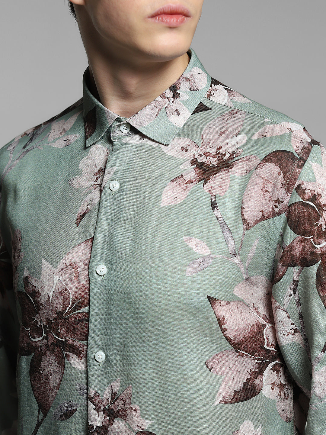 JACK&JONES Green Floral Linen Blend Shirt