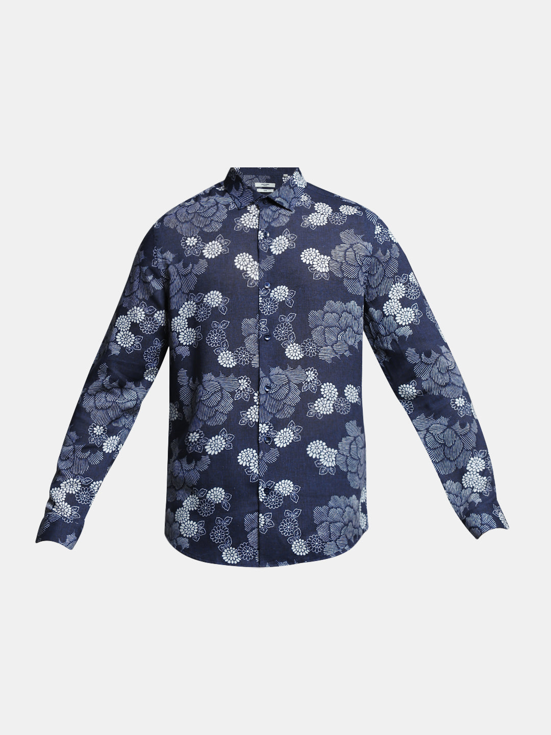 Dark Blue Floral Linen Blend Shirt