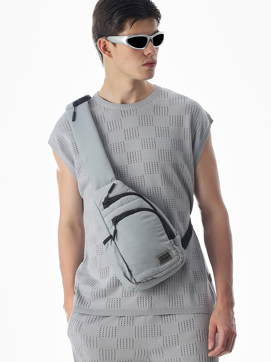 Grey Knitted Jacquard Tank