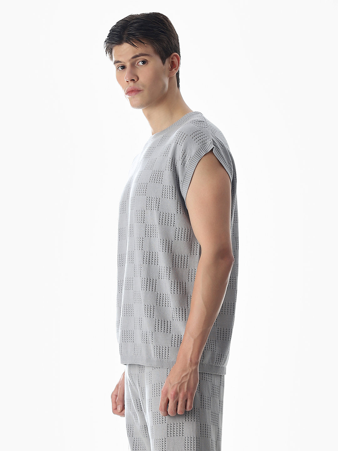 Grey Knitted Jacquard Tank
