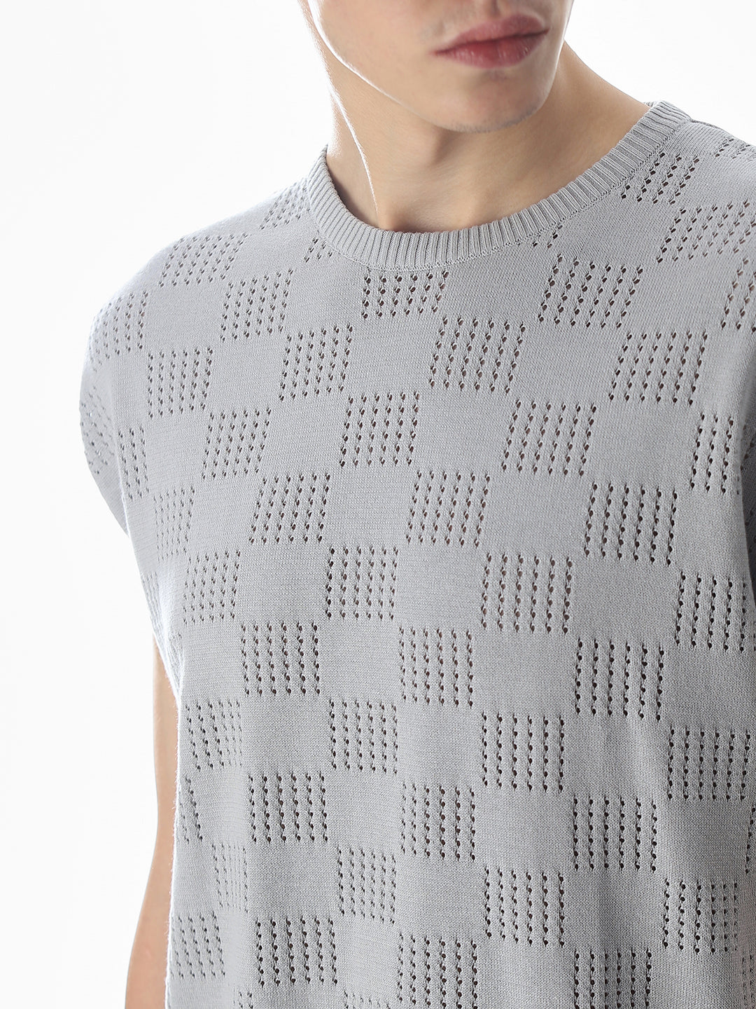 Grey Knitted Jacquard Tank