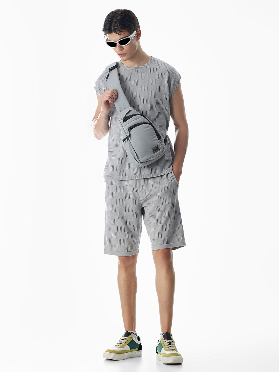 Grey Knitted Jacquard Tank