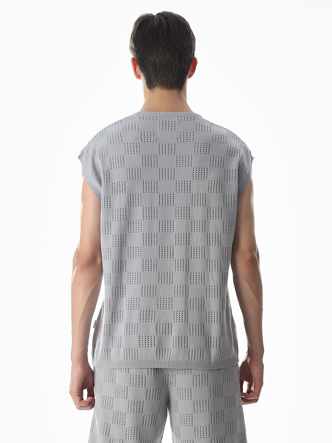 Grey Knitted Jacquard Tank