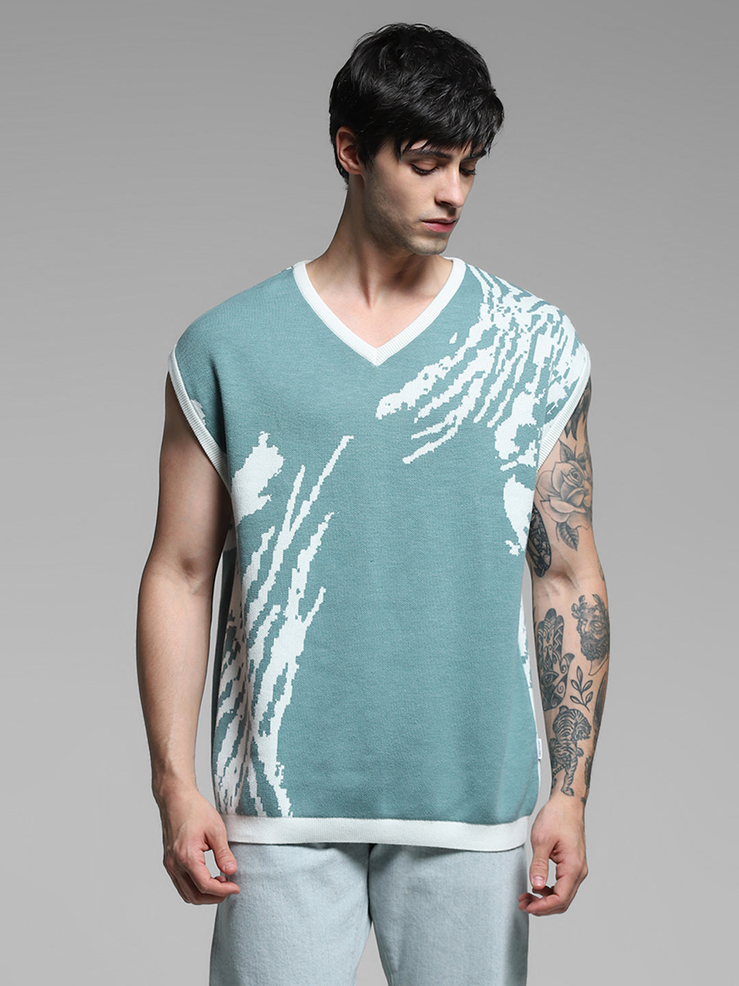 Green Printed Oversized Pullover