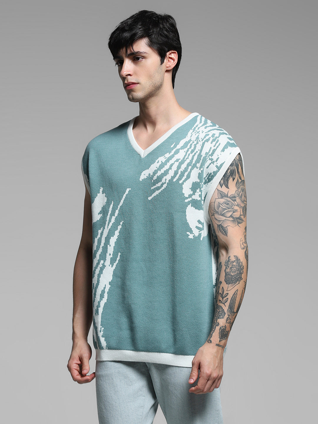 Green Printed Oversized Pullover