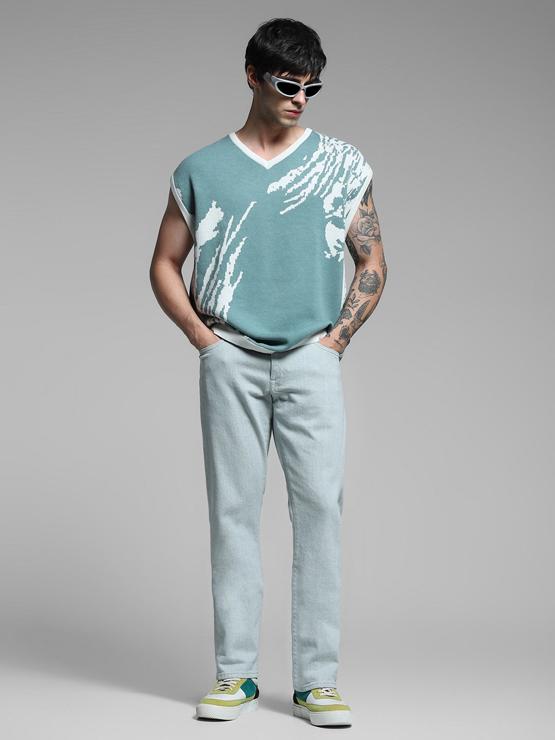 Green Printed Oversized Pullover