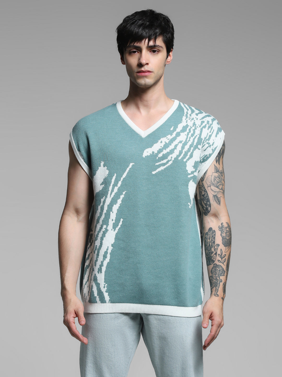 Green Printed Oversized Pullover