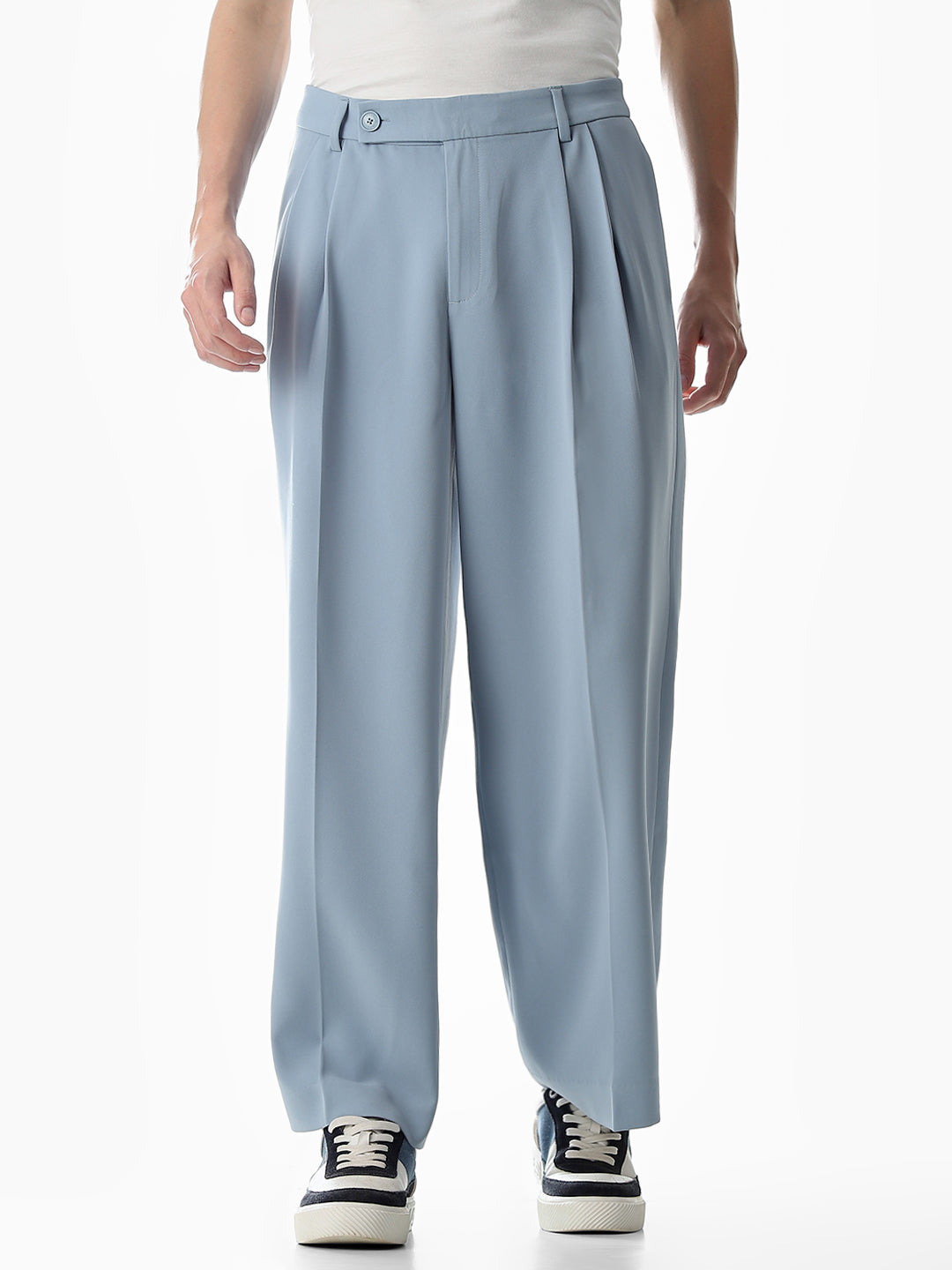 Light Blue Mid Rise Loose Fit Pants