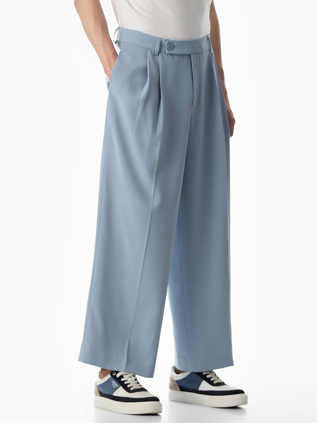 Light Blue Mid Rise Loose Fit Pants