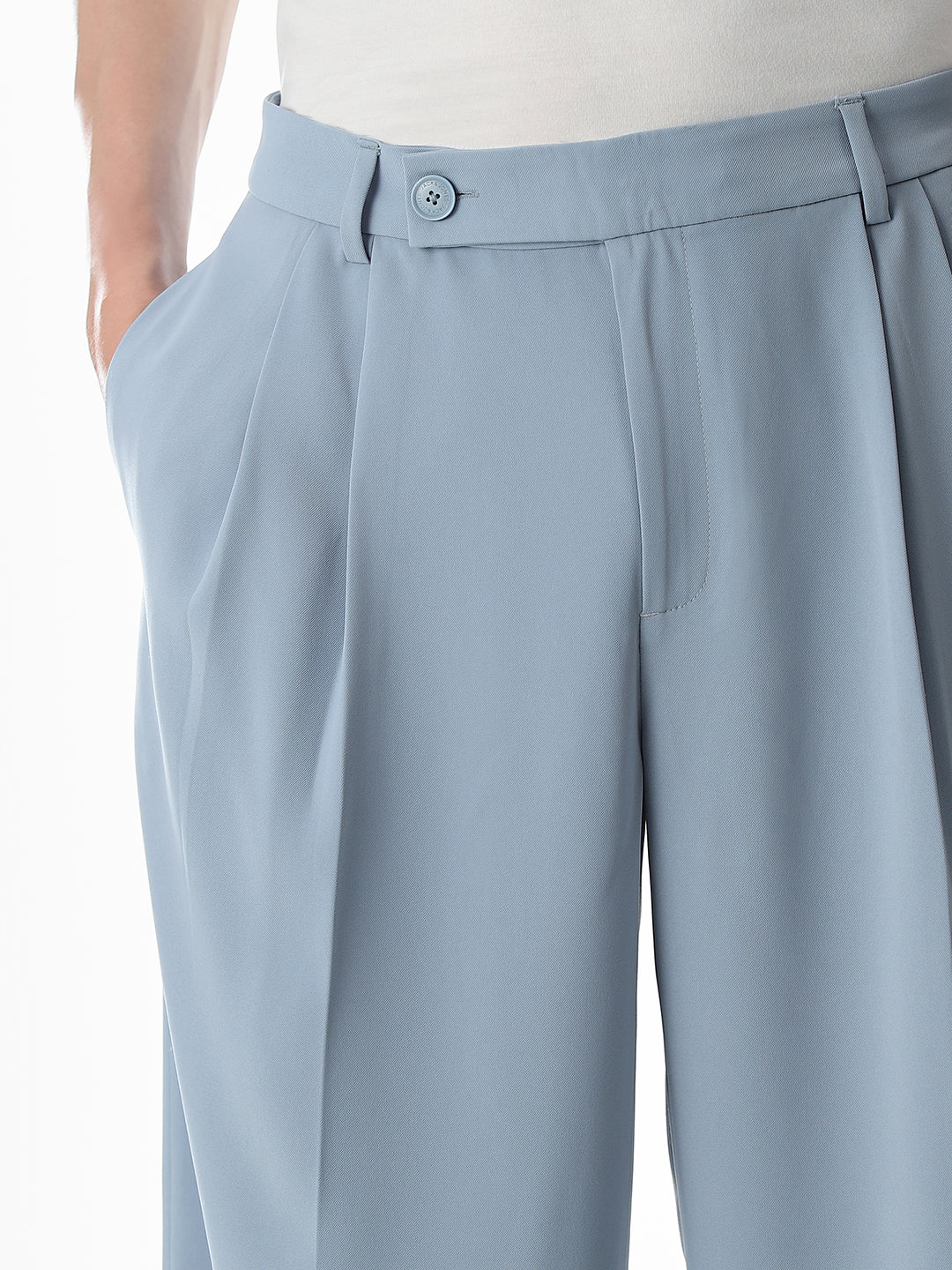 Light Blue Mid Rise Loose Fit Pants