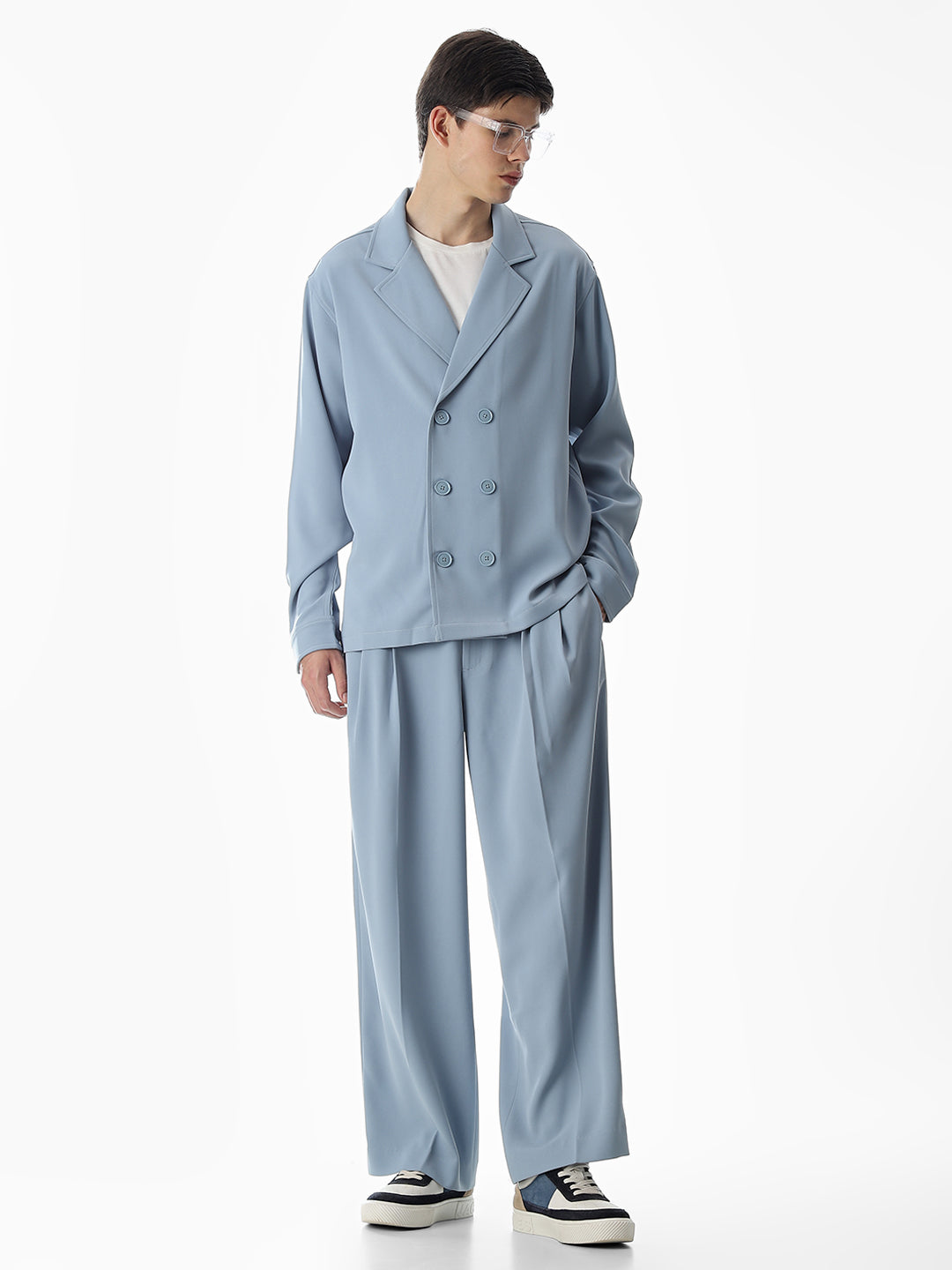 Light Blue Mid Rise Loose Fit Pants