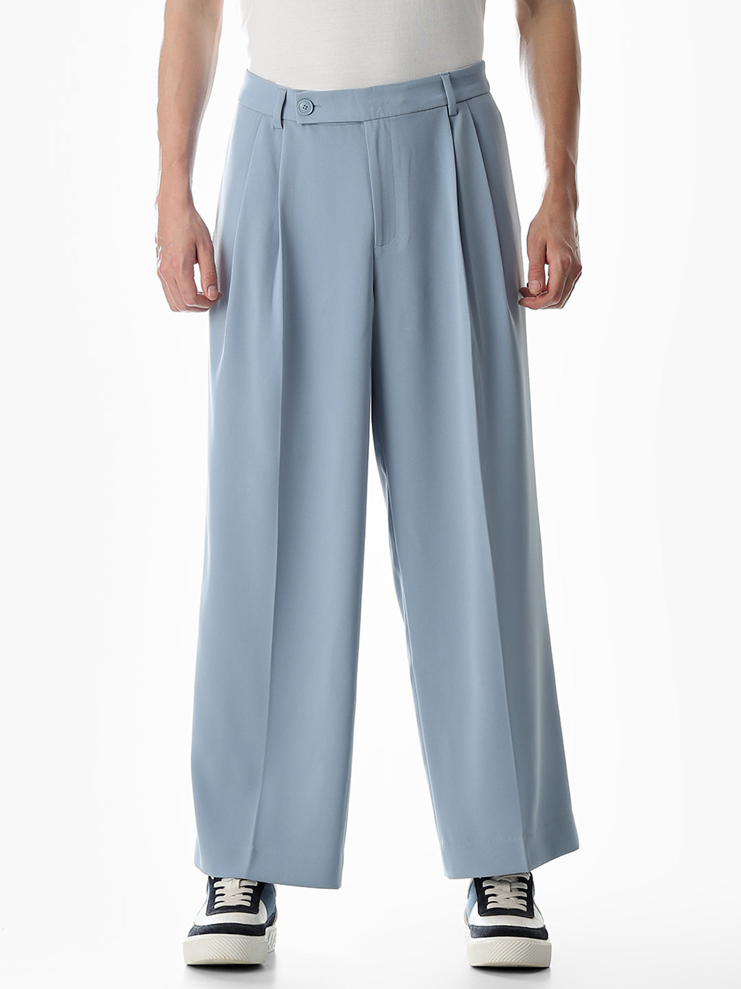 Light Blue Mid Rise Loose Fit Pants