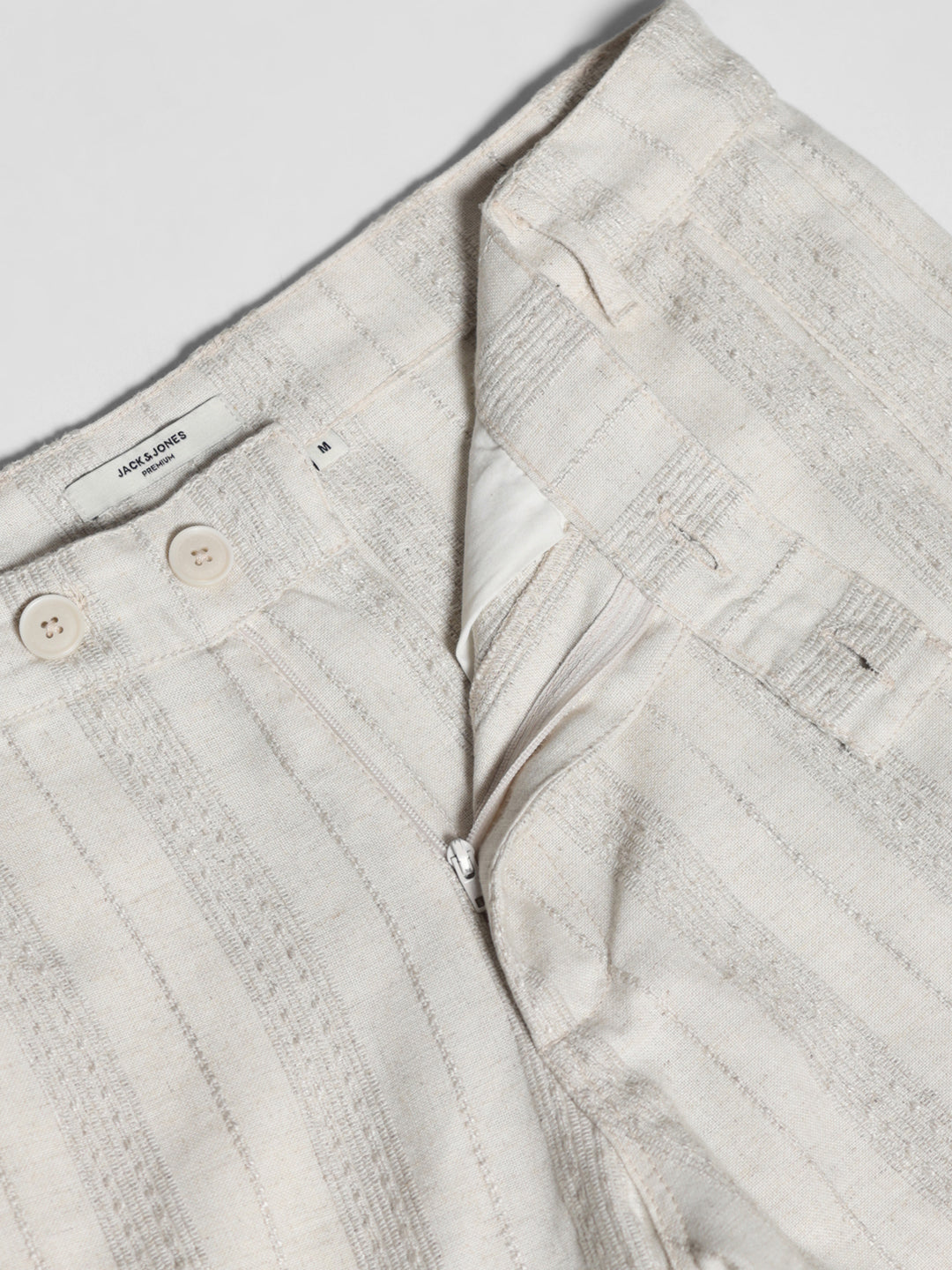 Cream Striped Regular Fit Pants