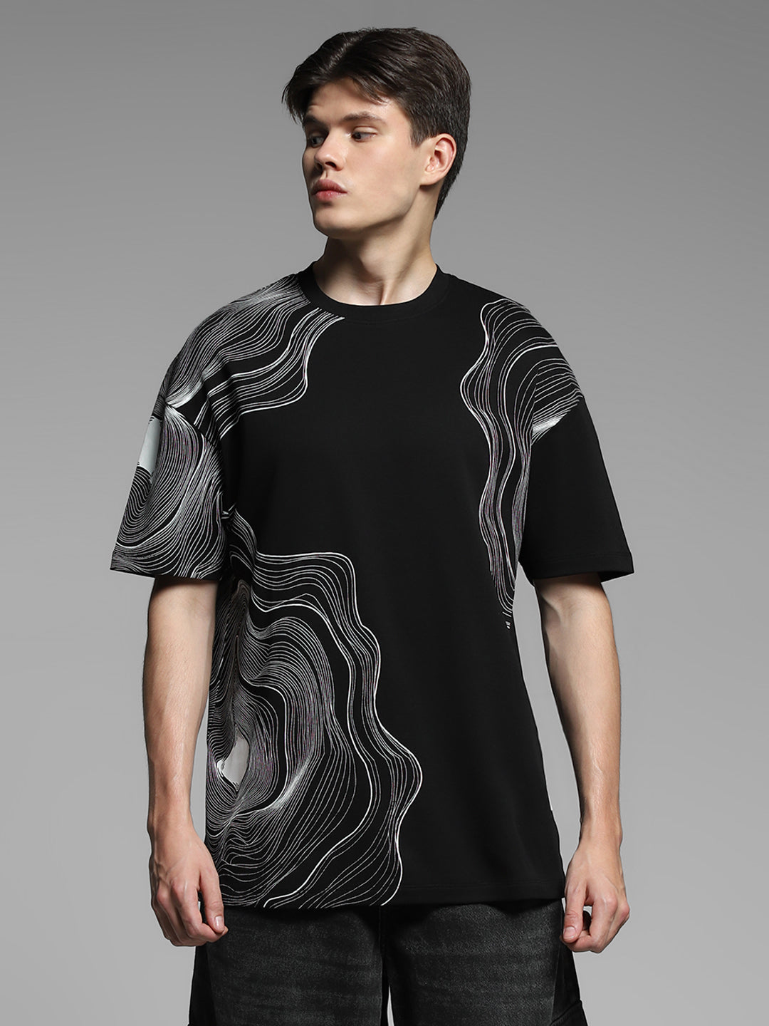 Black Printed Oversized Shirt