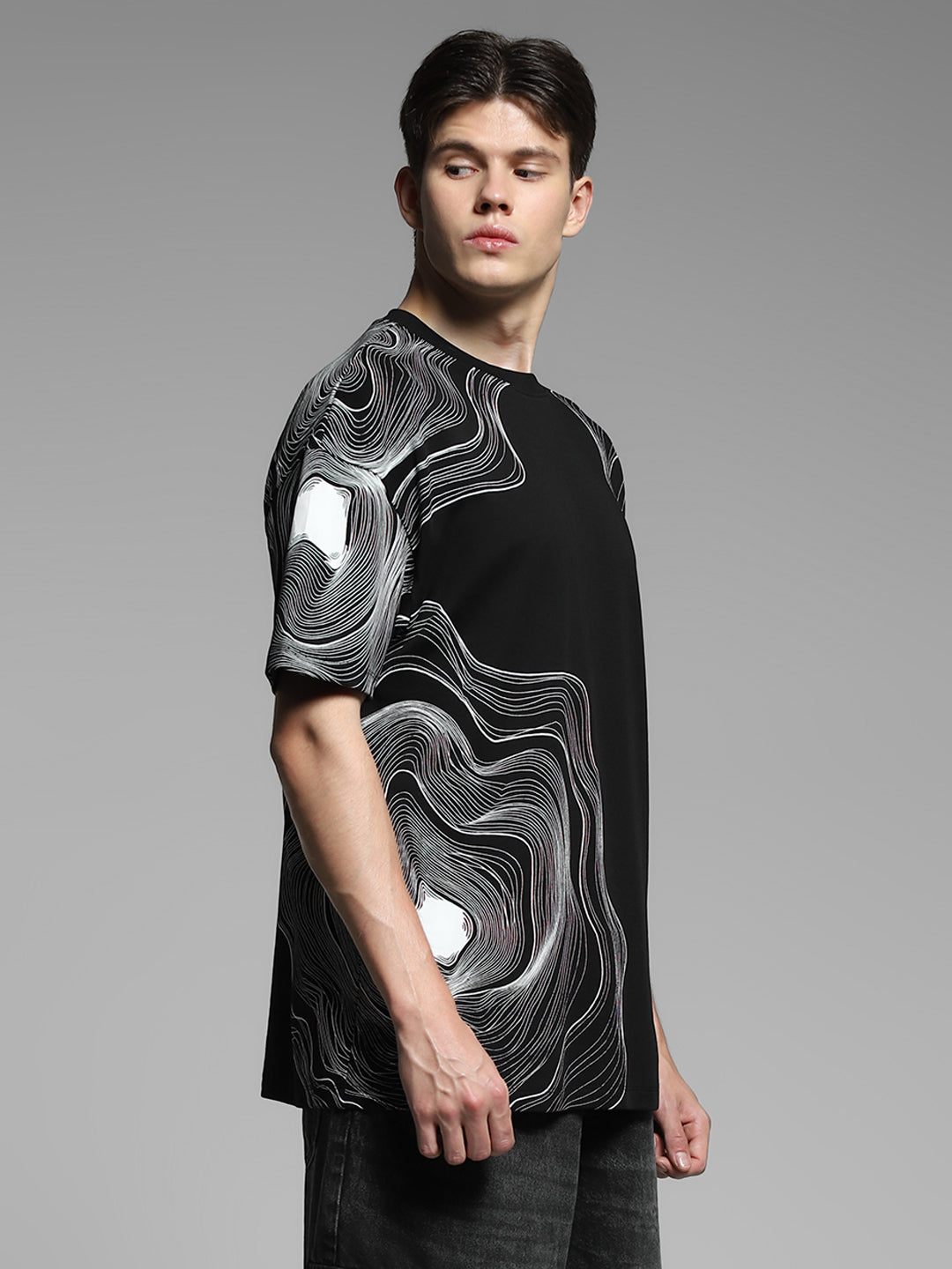 Black Printed Oversized Shirt